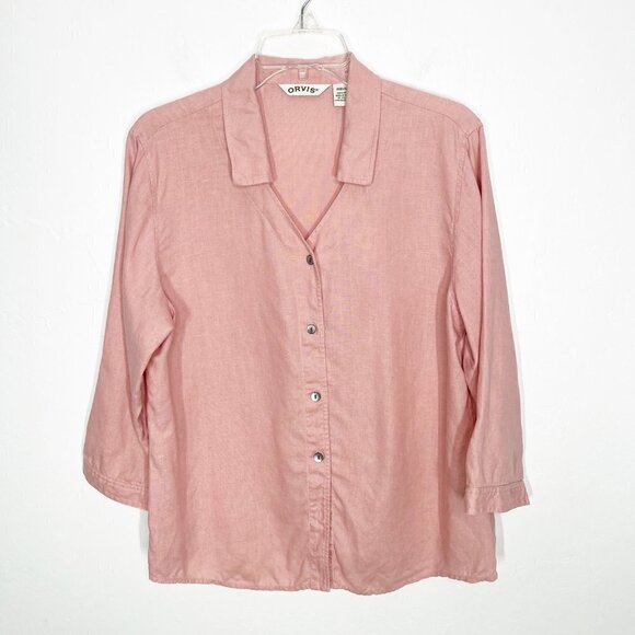 Orvis Pink 100% Linen Set Button Down Shirt and Pull On Pants Size Medium - Picture 2 of 10